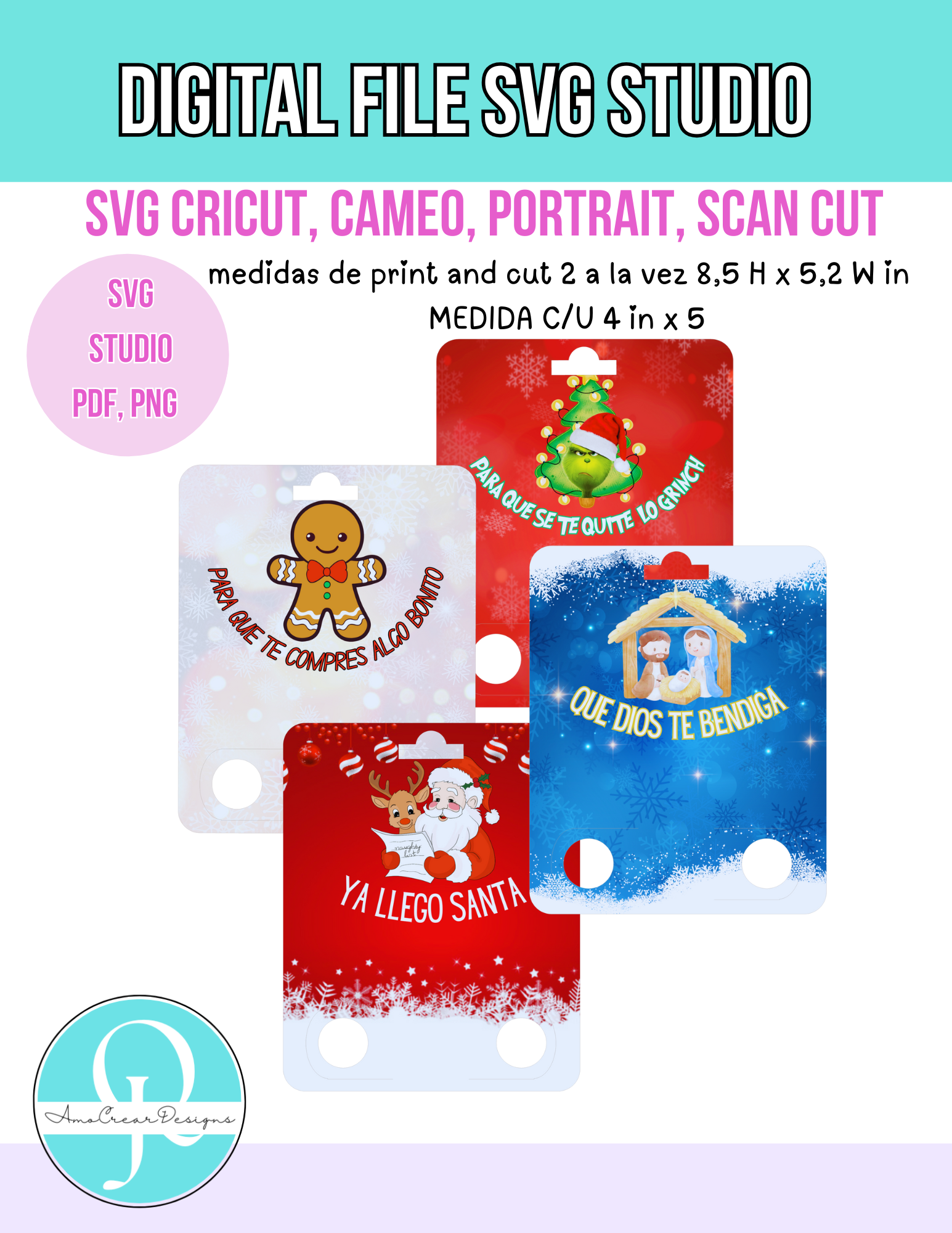 HOLDER MONEY / NAVIDAD / CHRISTMAS / 4 DISEÑOS / PNG / PDF TIJERAS / SVG / STUDIO / CRICUT / SCAN CUT / PORTRAIT / CAMEO - Imagen 2