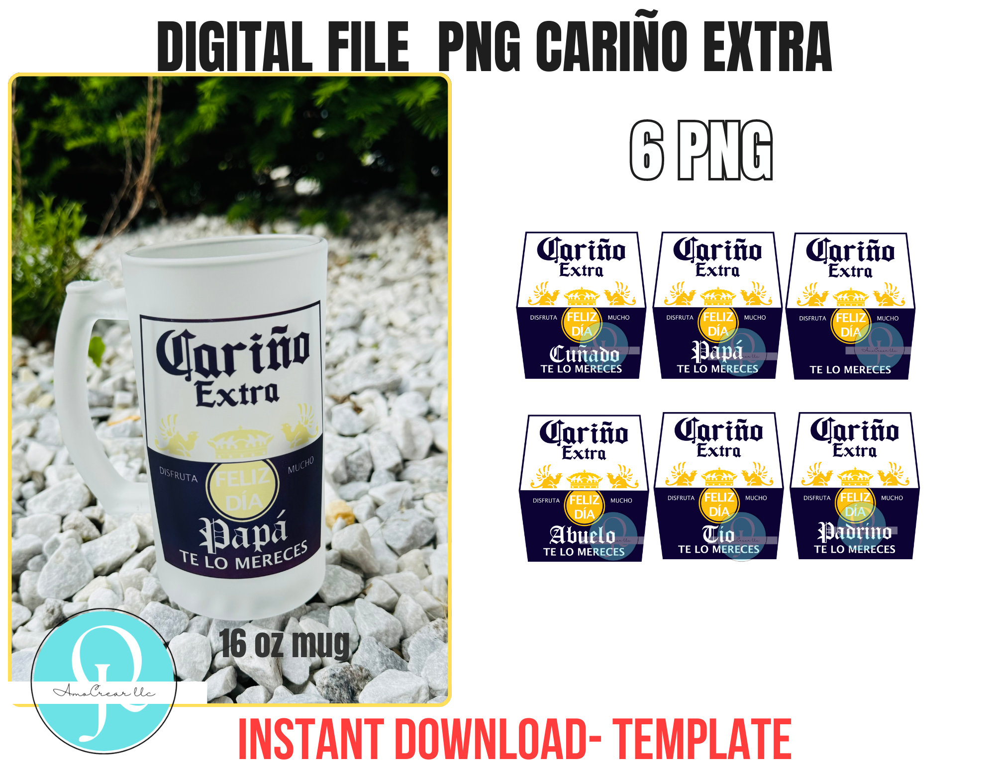CARIÑO EXTRA PAQUETE DE 6 PNG CERVEZA CORONA / DIGITAL FILE / FATHERS DAY