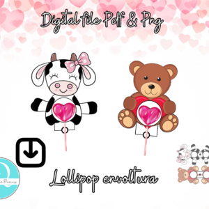 Valentine Lollipop Holder/ Cow & bear / PNG / PDF /