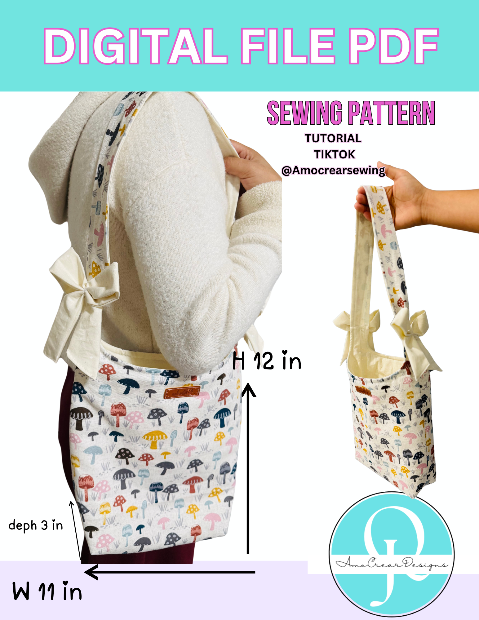 BAG PATTERN SEW / PDF / PRINT / HOME PRINT , DIGITAL FILE - Imagen 2