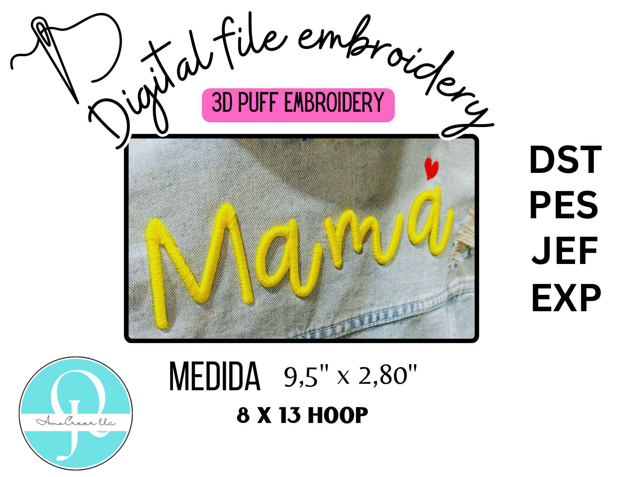 Mamá 3D Puff diseño de bordado / archivo de bordado / formatos dst , pes , jef , exp / EMBROIDERY DESIGN - Imagen 2