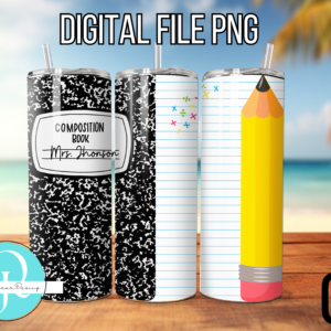 Tumbler Teacher / tumbler composition cuaderno lapiz para maestros / envoltura digital para tumbler de 20 oz
