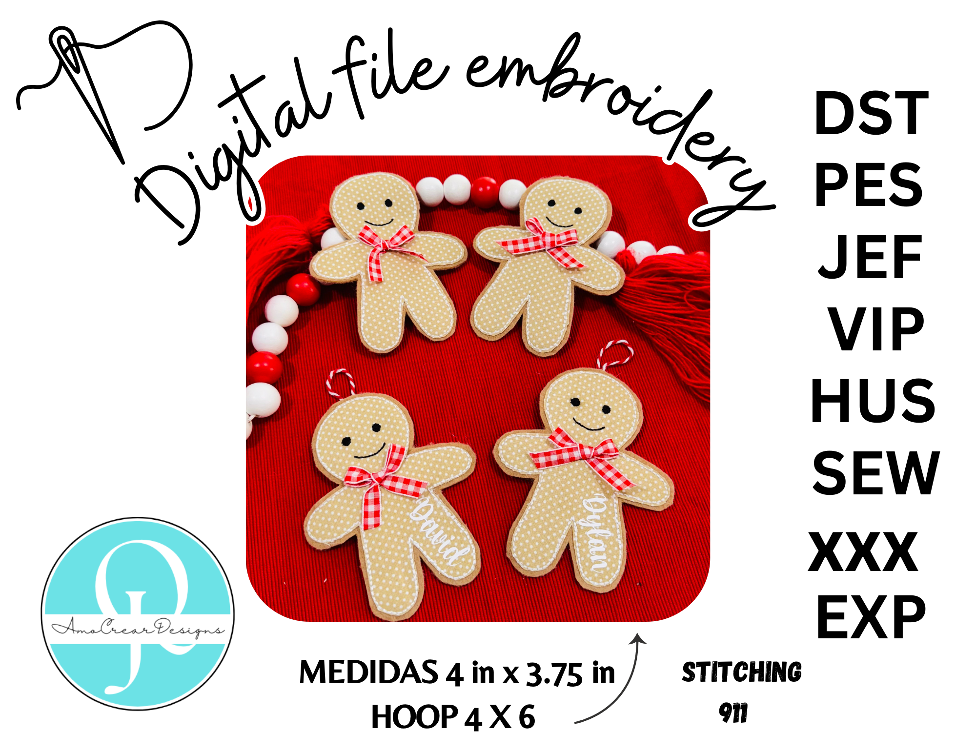 GINGER BRED MEN ORNAMENT / hombre de jengibre EMBROIDERY DESIGN / DIGITAL FILE / 8 FORMATOS / CHRISTMAS