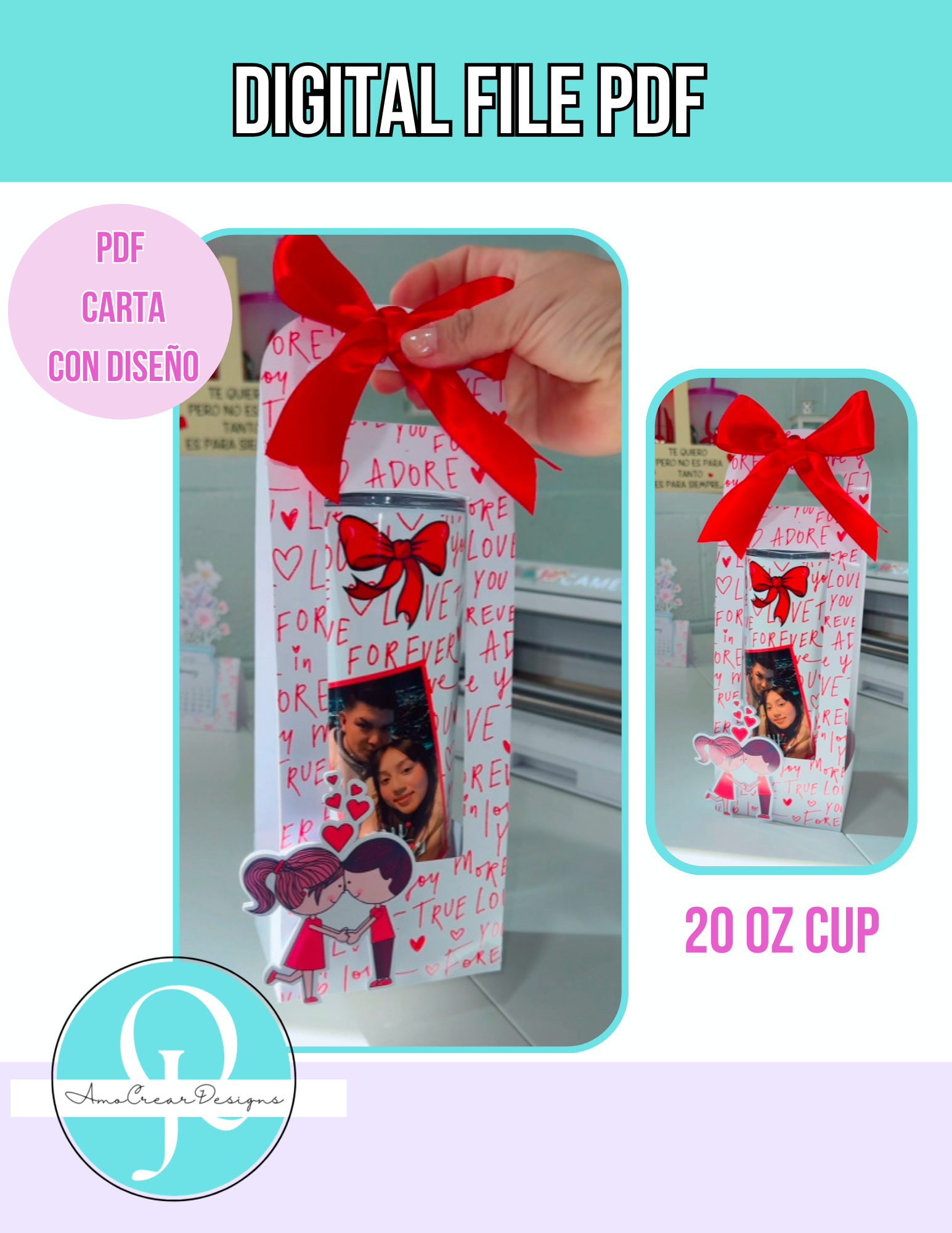 HOLDER TUMBLER VALENTINES 20 oz / PDF / DIGITAL FILE /