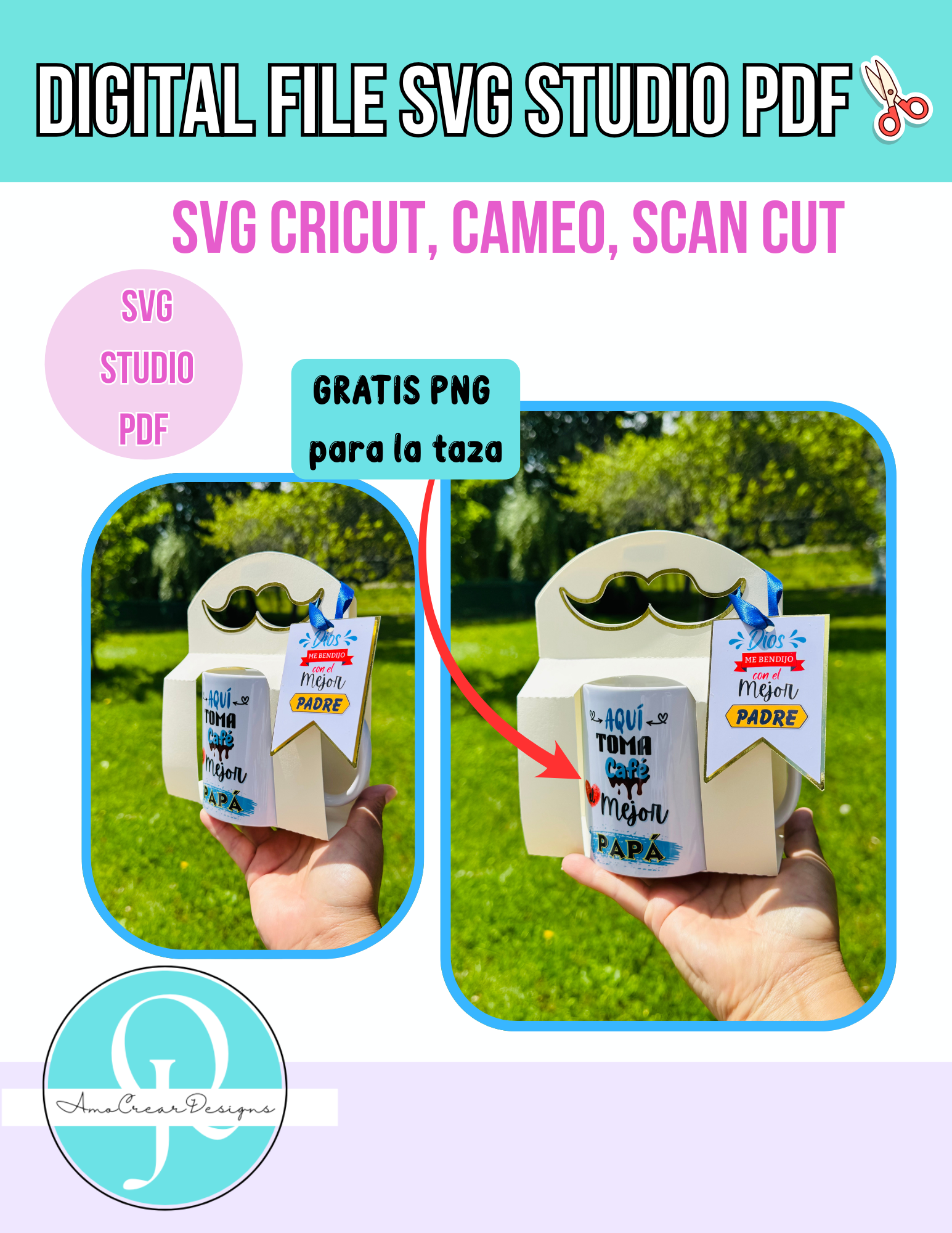 Porta taza/ DIA DEL PADRE / Incluye png de taza y etiqueta / taza de 11 oz / SVG / PDF TIJERAS / STUDIO CAMEO / DIGITAL FILE / FATHERS DAY / MUG HOLDER / AQUI TO,A CAFE EL MEJOR PAPÀ