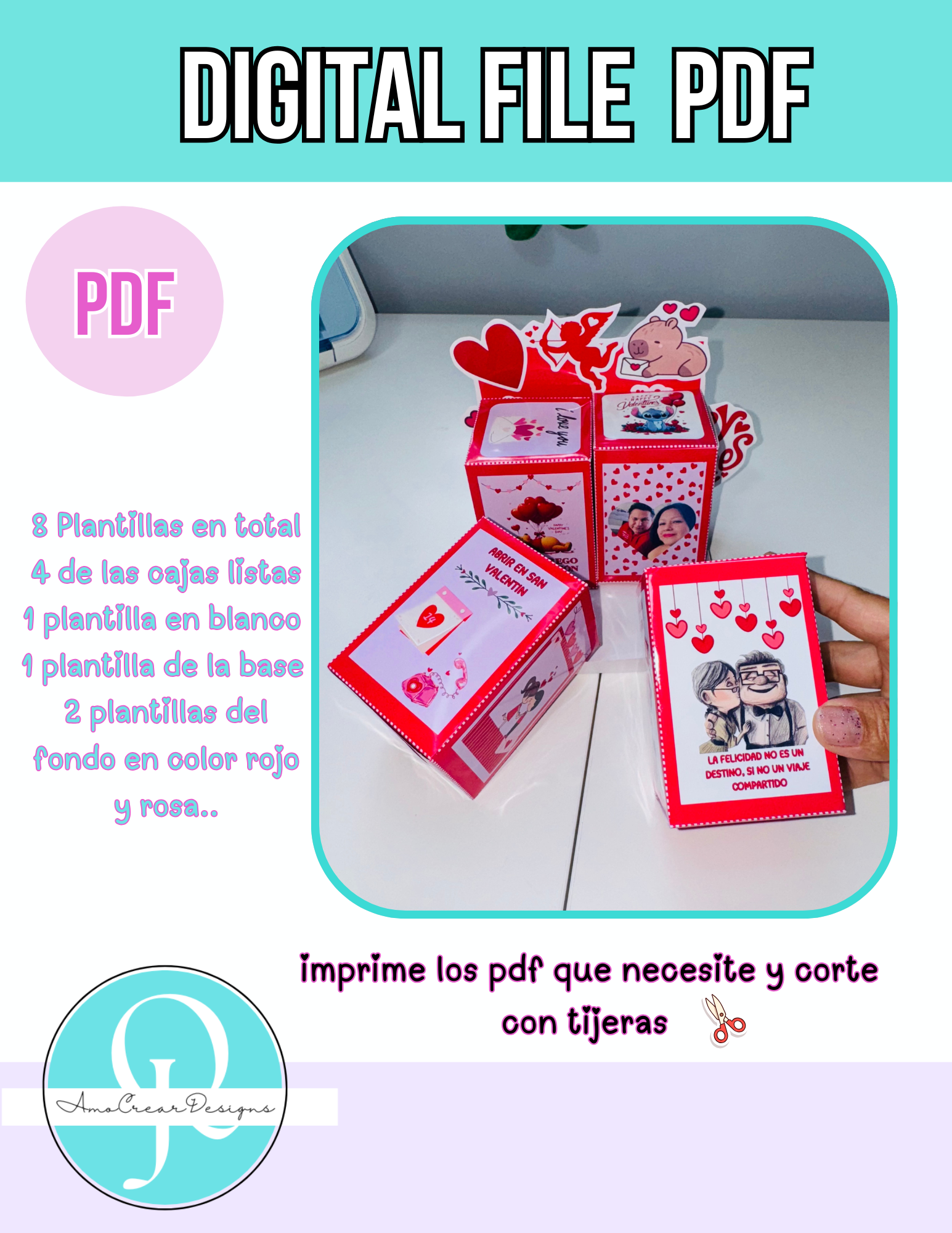 Cajas sorpresas de San Valentin Day / Suprise boxes valentines/ PDF / DIGITAL FILE / DESCARGA INMEDIATA - Imagen 2