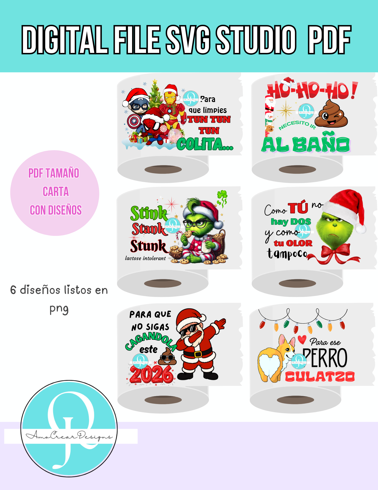 Diseños de papel de baño navidad / Christmas paper toilet design / png / pdf / digital file /