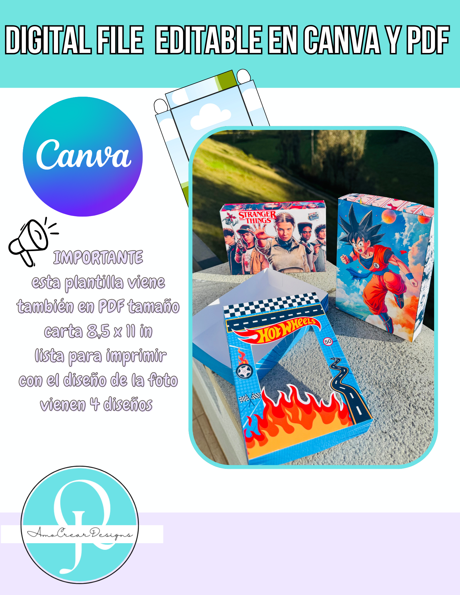 CAJA EDITABLE EN CANVA / VALENTINES INCLUYE 4 DISEÑOS / DIGITAL FILE /