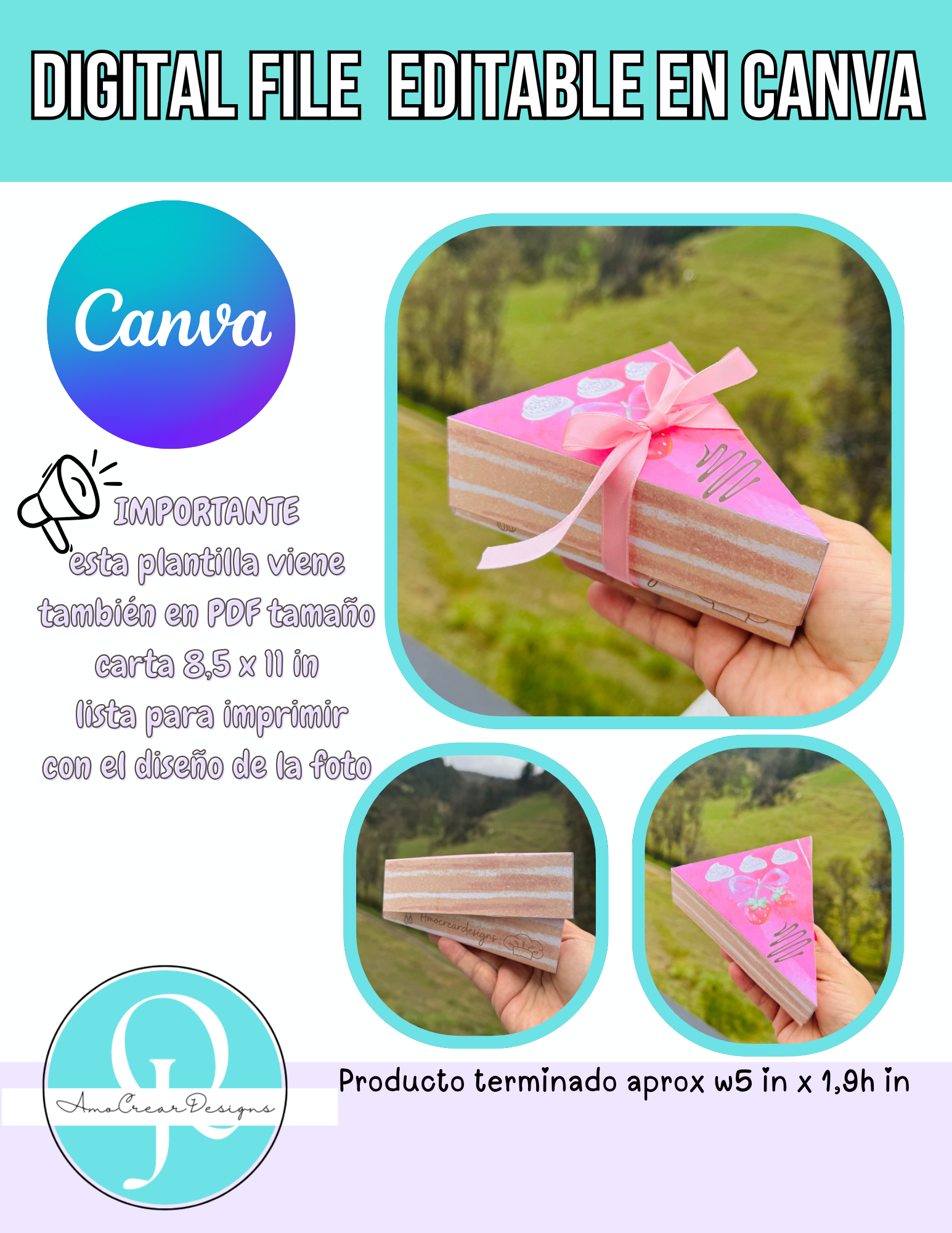 CAKE SLICE / PASTEL / PLANTILLA EDITABLE EN CANVA / DIGITAL FILE / FRESA CAKE