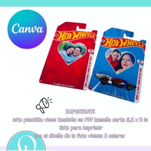 HOT WHEELS EDITABLE / EN CANVA / DIGITAL FILE / DESCARGA INSTANTANEA /INCLUYE PDF LISTO / VALENTINES DAY / DIA DEL PADRE / DIA DEL NOVIO / DIA DEL NIÑO