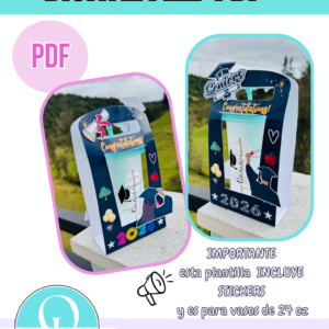 Graduacion porta vaso 24 oz / PDF / Imprime y corta con tijeras / digital file / Grad / Graduate holder cup / incluye stickers / imprime en tamaño carta 8.5 in x 11 in