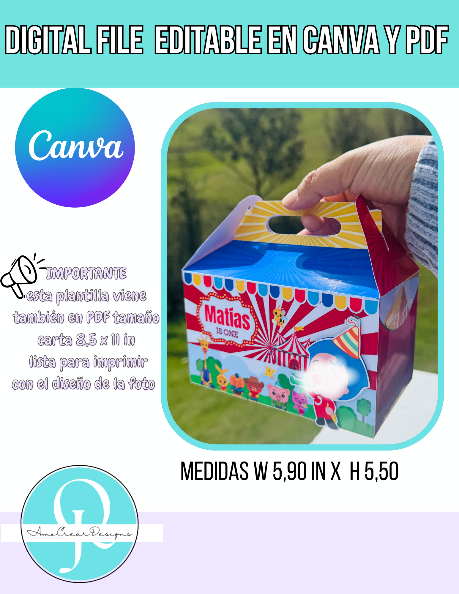 LUNCH BOX EDITABLE / CANVA / INCLUYE PDF DE DISEÑO / DIGITAL FILE / DESCARGA INSTANTANEA / BIRTHDAY PARTY /